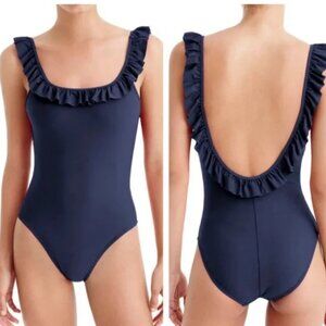 J. Crew Ruffle Scoop Back One piece Swimsuit in Navy Blue Size 12